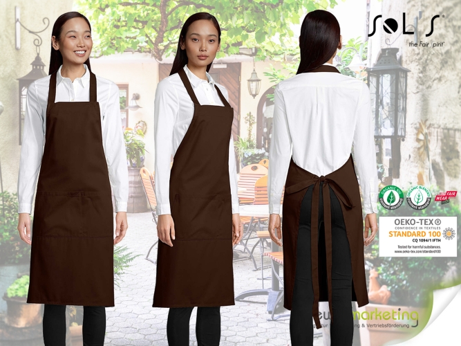Long gastro bib apron Gamma with 2 pockets - Chocolate