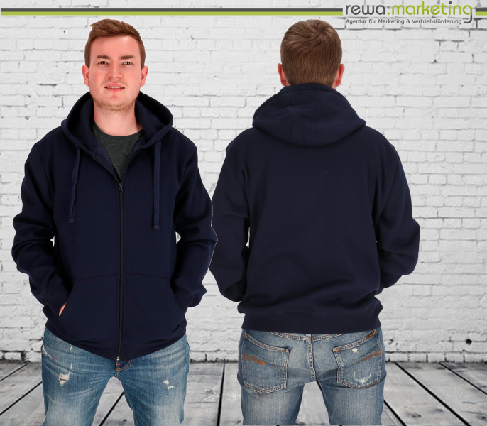 Classic Zipper Hoodie Hooded Sweat Jacket - navy blue