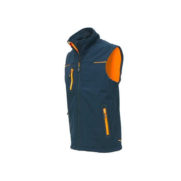 Softshell vest model UNIVERSE in Deep Blue Orange