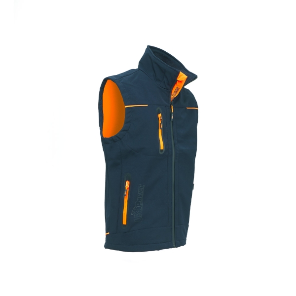 Softshell vest model UNIVERSE in Deep Blue Orange