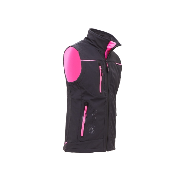 Ladies softshell vest model UNIVERSE in gray fuchsia