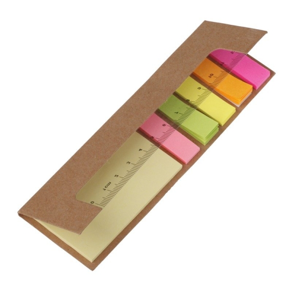 Memo set with ruler and imprint, whether with a company logo or a text.